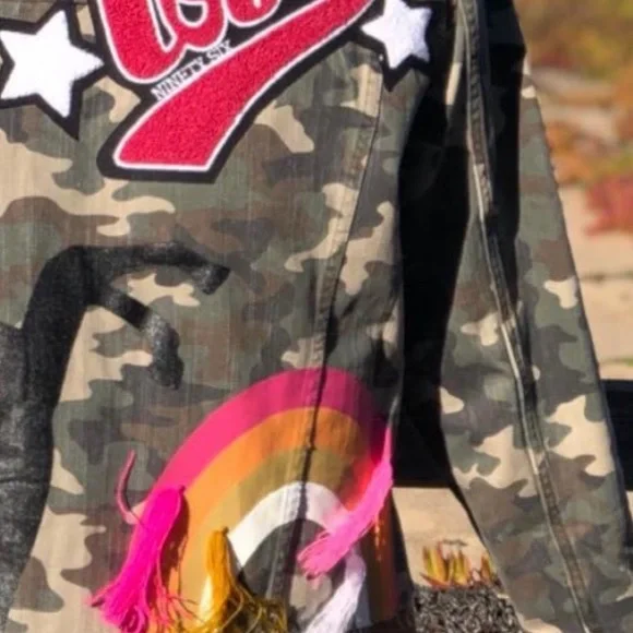 Unicorn Rainbow Love 💕 Tassel Camo Jean Jacket